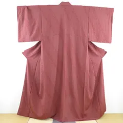 小紋 小花文様 袷 広衿 赤色 正絹 仕立て上がり カジュアル着物 身丈157cm