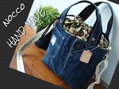 №706【DENIM✖️Leopard 巾着ToteBAG⚮̈ 】デニムリメイクトートバッグ♫ヒョウ柄✨️