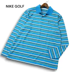 NIKE GOLF ナイキ ゴルフ 春夏 DRY FIT 吸汗速乾★ ロゴ刺繍 長袖 マルチ ボーター ポロシャツ Sz.L メンズ 青