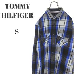 TOMMY HILFIGER トミーヒルフィガー 長袖シャツ フランネル フラッグ刺繍ロゴ 胸ポケット ブルー 他 チェック メンズ Sサイズ