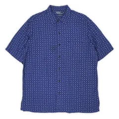 ポロラルフローレン POLO RALPH LAUREN 90s 90年代 半袖 総柄 レーヨンシャツ CLAYTON クレイトン 珍品 レギュラーカラー USA アメリカ ヴィンテージ 古着 メンズ ネイビー 紺 L【中古】