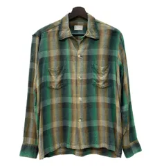 タウンクラフト TOWNCRAFT 60's 60年代 Plusタグ Vintage ヴィンテージ オンブレ チェック オープンカラー 開襟 グリーン ブラウン 長袖シャツ チェック マルチカラー Mサイズ 104MT-1789