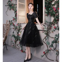 ☆ ブラック×ショート ☆ Sサイズ ☆ パーティードレス 発表会 可愛い ドレス オケージョンドレス 結婚式 パーティー フォーマル ワンピース フォーマルドレス 大人 袖あり 半袖 二次会 披露宴 スリム きれいめ 上品 おしゃれ 成人式 ピアノ発表会