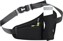 JISON21 ランニングポーチ ペットボトル 水筒 揺れない ウエストポーチ 軽量 ボディバッグ 防水 大容量 ジョギングバッグ 撥水加工 調整可能 イヤホンホール付き スマホ対応 ブラック( 水筒型ブラック)