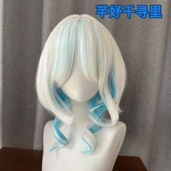 新品未使用 原神 フォンテーヌ 水神（フリーナ/フォカロルス）コスプレウィッグ 高品質 耐熱設計 ローズネット付き 長髪 巻き髪 ホワイト＆ブルー おしゃれなデザイン 撮影会 ハロウィン アニメイベント 舞台劇 推し活 プレゼントにも最適