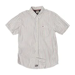 HILFIGER DENIM トミーヒルフィガー ストライプ柄 半袖シャツ サイズ L /メンズ/ホワイト/ミニフラッグ刺繍