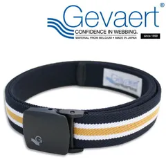 【日本製】GEVAERT ゲバルト ベルト 軽量バックル使用 35mm幅 NEK ゴムベルト ベルギー生地使用 日本製 7987137 (M-ネイビー/イエロー)のサムネイル