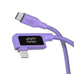 CIO 柔らかいシリコンケーブル 液晶ディスプレイ搭載 USB type-C 充電ケーブル 100W対応 iphone15 タイプC usb type c to c ケーブル 【液晶部に保護フィルム有】(1m, L字, パープル)