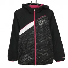 フィラゴルフ 中綿ジャケット 黒×ピンク 裏微起毛 ロゴプリント レディース L ゴルフウェア FILA GOLF