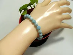 天然石 ラリマー(ペクトライト)7.3mm〜8.3mm玉ブレスレット 内周16.0cm 　　250720407