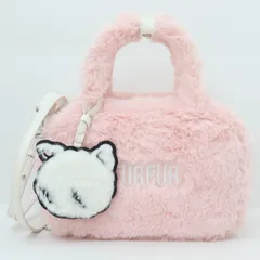 ITUI4XSUI076 FURFUR×foxy illustrations ファーファ ウサギオンライン限定 ミラー付き エコファースクエア ボストンバッグ 2WAYショルダーバッグ ピンク モコモコ