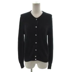 ザラ ZARA レーヨンブレンドカーディガン ニット 丸首 長袖 ビジューボタン ネイビー 紺 S