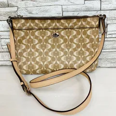 COACH コーチ ショルダーバッグ　ポシェット シグネチャー ライトブラウン　レザー　PVC