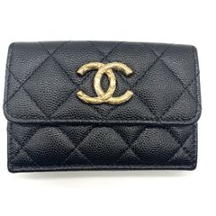 シャネル  スモールフラップウォレット三つ折り財布 キャビアスキン ココマーク レディース ブラック AP3973 CHANEL Aランク 中古
