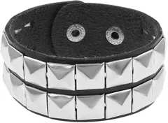 enconson レザー ブレスレット メンズ レディース ペア 革 ピラミッドスタッズ リストバンド ゴスロリ 地雷系 ロック(2連,  フリーサイズ)