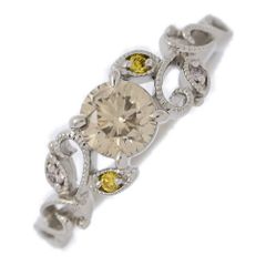 0.59ct/FD:0.04ct/ピンク イエローダイヤモンド・ブラウンダイヤモンド リング・指輪/Pt900-3.6g/12号/#52/プラチナ/リーフ【♀】【N】【レディース】★■582908【中古】