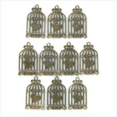 T-227X アンティーク チャーム【鳥かご ハート】10個セット 金古美 フェザー 翼 羽根 鳥籠 鳥カゴ 小鳥 ピアス イヤリング ブレスレット ネックレス ハンドメイド アクセサリー パーツ