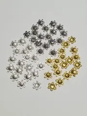 （76）お花の繋ぎパーツ＜ゴールド・シルバー・ライトシルバー・Mix＞12個