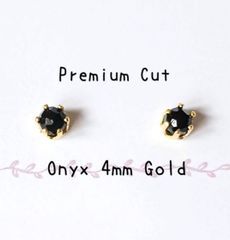 【4mmゴールド】オニキスの１粒ピアス