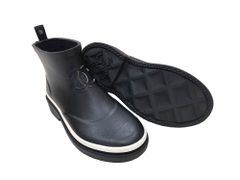 【美品】CHANEL シャネル G45076 B13298 94305 ココマーク ショート レインブーツ 37 ラバー ブラック×ホワイト 23A アンクルブーツ 中古 靴 シューズ レディース 女性用 ブランド 黒 レザー 長靴 希少 レア プレゼント