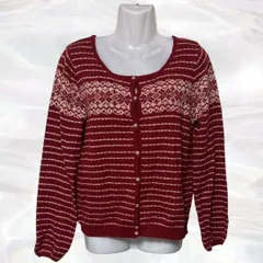 earth music&ecology　アースミュージックアンドエコロジー　ニットカーディガン　レッド　レディース　長袖　セーター　ラウンドネック