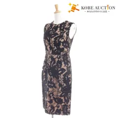 ■ グレースコンチネンタル ひざ丈 ワンピース ノースリーブ トップス ボトムス 刺繍 総レース レディース M 黒ベージュ