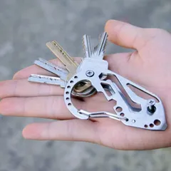 鍵クリップ キーホルダー◆カラビナ多機能ミニ マルチツール登山バックル☆アウトドア 新着