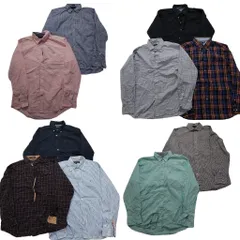 古着卸 まとめ売り トミーヒルフィガー 長袖シャツ 10枚セット (メンズ Ｌ /XL ) ギンガム ストライプ 無地 ボタンダウン 中古 古着 NB8121
