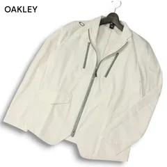 OAKLEY オークリー スカルコレクション 通年 撥水+防風 ストレッチ★ ゴルフ ジップ テーラード ジャケット Sz.L メンズ 白