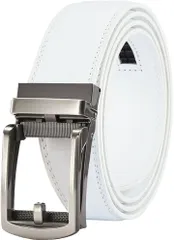 InZaccaZ ベルト メンズ 紳士 本革 レザー 穴なし 父 夫 学生 オートロック ビジネス 120cm 自動 無段階 スーツ フォーマル カジュアル(ホワイト)