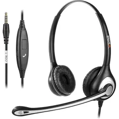 【在庫限り】Wantek ヘッドセット3.5mm 両耳 ノイズキャンセリングマイク付きとコール制御 PC用3.5mmヘッドホン Web会議、Skype、オフィス、在宅勤務、ビジネス、コールセンターに適用 iPhone、iPad、コンピューターに対応 明瞭な通話