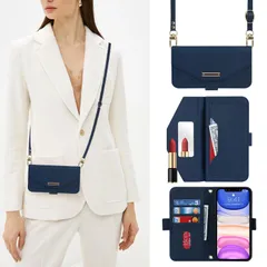 【在庫セール】ストラップ付き 手帳型 ミラー ケース アイホン11ケース カード収納 アイフォン11 財布 クロスボディケース 鏡 肩がけ ショルダー 耐衝撃 レザー iphone11ケース スマホケースiphone11 カバー 【Hamany】 -青