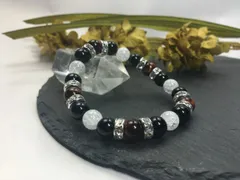 パワーストーン ブレスレット レッドタイガーアイ&オニキス&クラック水晶  （シルバー）レディース 女性  数珠ブレス 開運 プレゼント ギフト  [n]