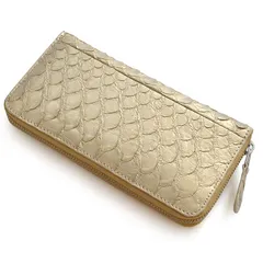 パイソン革ラウンドファスナーロングウォレット 1671P ゴールド /蛇革長財布/金運/開運/男女兼用