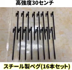 スチール製ペグ(高強度30cm) 16本セット ペグ スチール製 30cm 高強度 引抜穴付き ペグスチール テント タープ 設営 キャンプ アウトドアのサムネイル