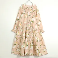 【極美品】ピンクハウス★2025早春カタログ掲載品！ホワイトローズ柄ワンピース ピンク系 前開き フリル&リボンも♪z13185