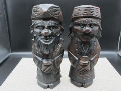 希少・ペア】アフリカ 民芸品 木彫り 人形 2体セット エスニック 置物
