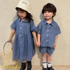 韓国子供服 男の子 半袖 セットアップ デニム2点セット 女の子 半袖 ワンピースデニムワンピ 男女兼用 夏服 通園着 通学着 キッズ 可愛い おしゃれ ベビー服