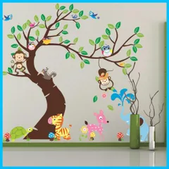【新着商品】ゼブラ 壁紙シール 猿 はがせる エレファント 子供部屋に貼る可愛いデコレーション 鳥 壁に貼る 動物 幼稚園 かわいい 保育園 緑葉っぱ 壁飾り 木 防水 大きい 剥がせる おしゃれ 御洒落 ウォールステッカー 居間の家庭装飾品 WOHAHA 粘