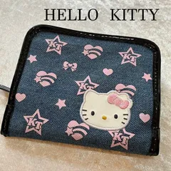サンリオ　HELLOKITTY　ハローキティ　ピンクリボン　デニム調　2つ折り財布
