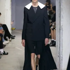 COMME des GARCONS HOMME PLUS 24SS セーラーカラードッキング ダブルブレストジャケット ピークドラペル 襟取り外し可 コムデギャルソンオムプリュス 2024SS AD2023 ブラック ストライプ