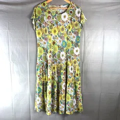  Ladies Fashion ワンピース ノースリーブ 花柄プリント ティアード ヒマワリ イエロー系 グリーン系 ホワイト系 Lサイズ 2025070900041