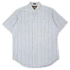 チャップスラルフローレン CHAPS Ralph Lauren 90s 90年代 ワークシャツ ボタンダウン BD 半袖 ガチャポケ 旧タグ USA ヴィンテージ 珍品 古着 メンズ シャツ ネイビー系 マルチストライプ柄 L【中古】