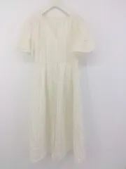 ◇ Discoat ディスコート Vネック フレアスリーブ 半袖 膝下丈 ワンピース サイズF オフホワイト系 ブラック レディース E  【1304050011658】