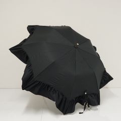 日傘 GRACY グレイシイ USED美品 晴雨兼用 ペプラムフリル 木製手元 ブラック 黒 UV　50㎝ FA9127