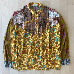 SEINE リーフ柄 長袖シャツ 柄シャツ 総柄 派手 レトロ