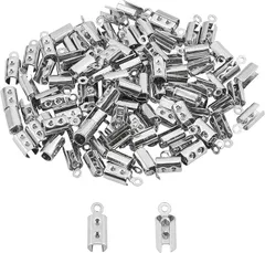 UNICRAFTALE 約100個 ステンレス エンドパーツ 304ステンレス エンドビーズ キット クリンプエンド 折り圧着ビーズ 接続パーツセット ひも留め コードエンド ターミネータ 紐留め(ステンレス色#2-100個,  内径4mm)