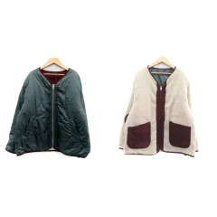 アズノウアズ as know as キルティングジャケット ボアジャケット ノーカラー ミドル丈 リバーシブル 大きいサイズ 15 カーキ ベージュ /HO34のサムネイル