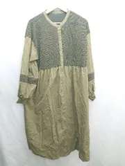 ◇ ⊇ Bou Jeloud ブージュルード 異素材切替 長袖 ロング ワンピース サイズ38 カーキ レディース E  【1501230026512】