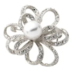 【シルバー×ワンサイズ】[Cream dot. クリームドット公式] ブローチ フォーマル 卒業式 卒園式 入学式 入園式 ママスーツ コサージュ パール キュービックジルコニア ビジュー フラワー ピン 華やか 大人 上品 エレガント  